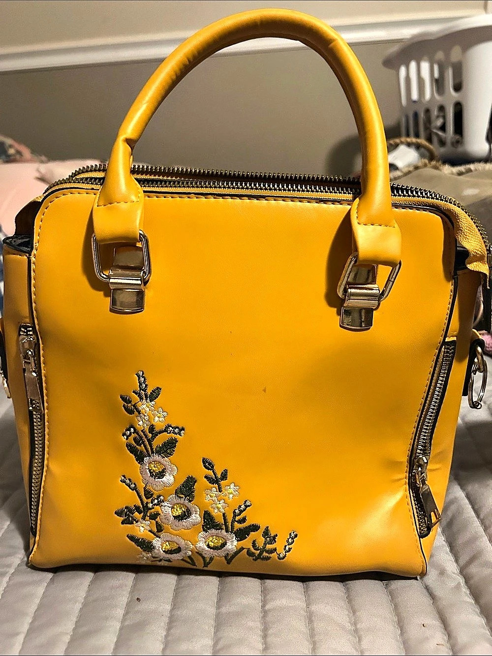 Yellow Embroidered Satchel